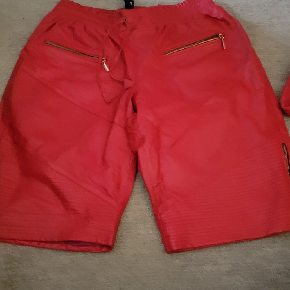 Prsvr red leather shorts